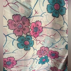 100% Silk Handwoven fabric by the yard Picasso Hand Print Flowers Pink & Blue